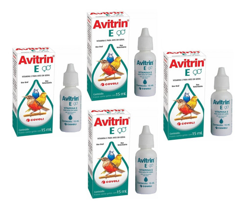 Kit 4 Vitamina Estimulante Coveli Avitrin E para Pássaros - 15 mL