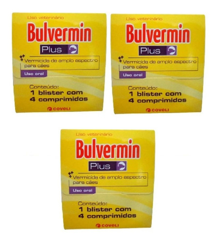 Kit 3 Vermífugo Coveli Bulvermin Plus 4 Comprimidos para Cães - 1 Blister em Oferta na Shopee