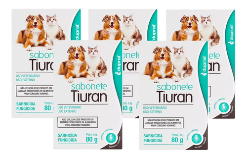 Kit 5 Sabonete Sarnicida Duprat Tiuran para Cães e Gatos - 80 g