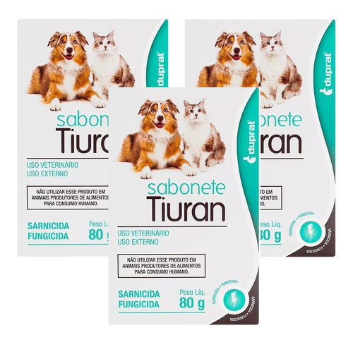 Kit 3 Sabonete Sarnicida Duprat Tiuran para Cães e Gatos - 80 g