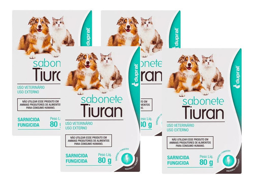 Kit 4 Sabonete Sarnicida Duprat Tiuran para Cães e Gatos - 80 g