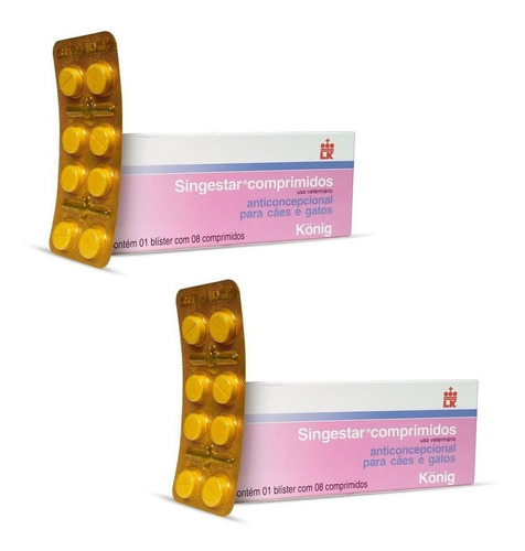 Kit 2 Anticoncepcional König Singestar para Cães e Gatos - 8 Comprimidos