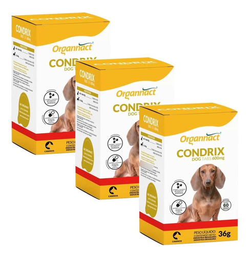 Kit 3 Suplemento Organnact Condrix Dog Tabs com 60 Tabletes 600 Mg - 36 g
