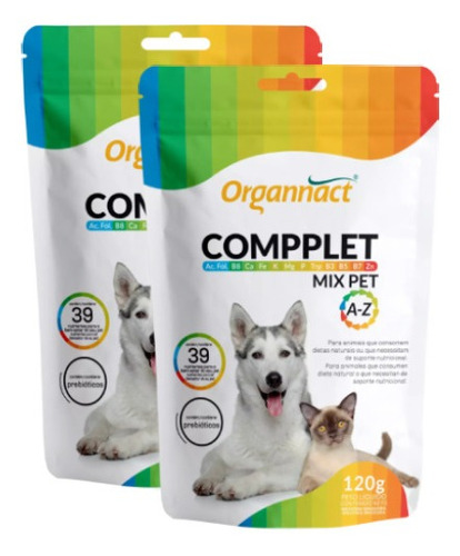 Kit 2 Suplemento Vitamínico Organnact Compplet Mix Pet A-Z - 120 g