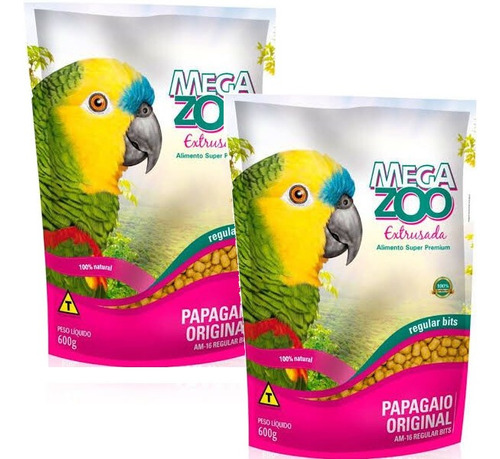 Kit 2 Ração Megazoo Extrusada Bits para Papagaio Regular (AM-16) - 600 g