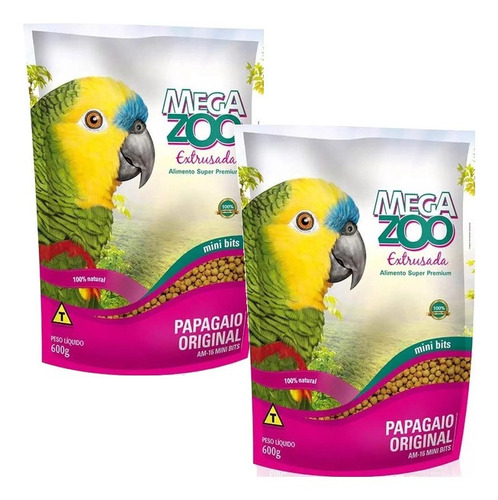 Kit 2 Ração Megazoo Extrusada Bits para Papagaio Mini (AM-16) - 600 g - Pets