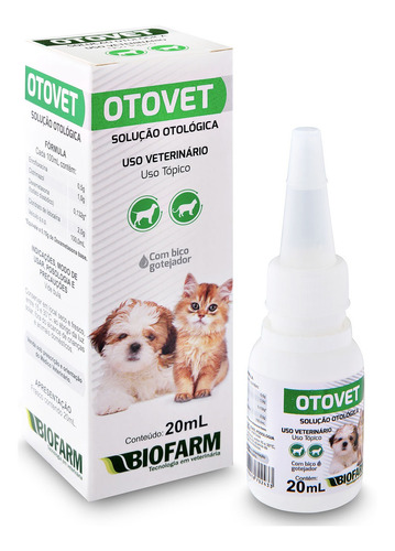 Kit 2 Solução Otológica BioFarm Otovet para Cães e Gatos - 20 mL