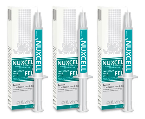 Kit 3 Suplemento Vitamínico Biosyn Nuxcell Fel para Gatos - 1 Aplicador em Oferta na Shopee