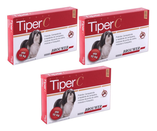 Kit 3 Antipulgas Brouwer Tiper C para Cães - Cães até 15 Kg - Pets