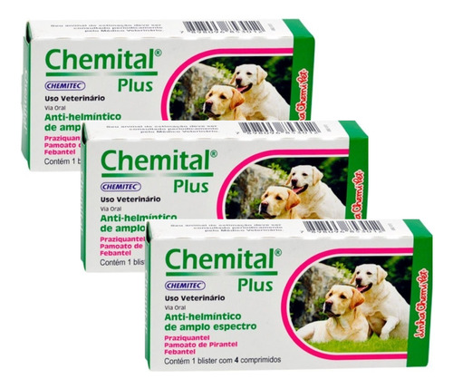 Kit 3 Chemital Plus Chemitec Vermífugo para Cães - 4 Comprimidos em Oferta na Shopee