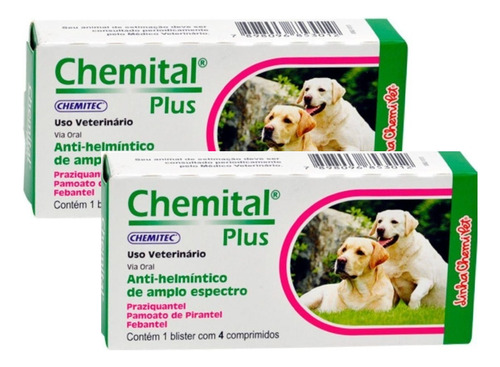 Kit 2 Chemital Plus Chemitec Vermífugo para Cães - 4 Comprimidos - Pets