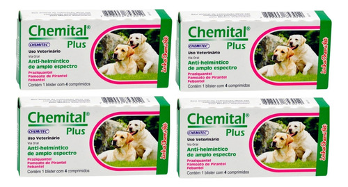 Kit 4 Chemital Plus Chemitec Vermífugo para Cães - 4 Comprimidos em Oferta na Shopee