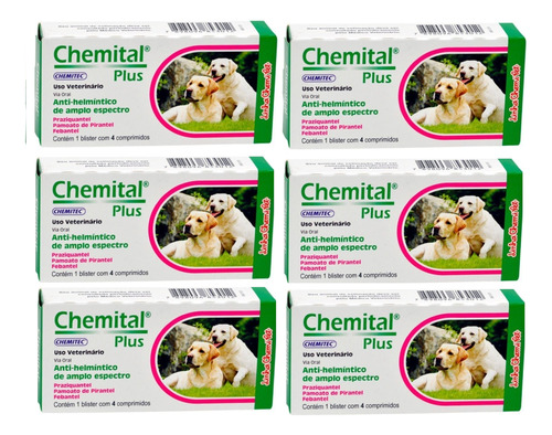 Kit 6 Chemital Plus Chemitec Vermífugo para Cães - 4 Comprimidos