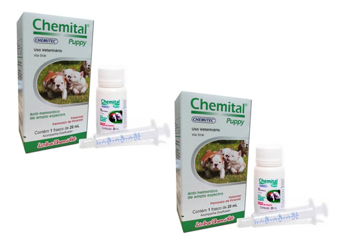 Kit 2 Vermífugo Filhotes Chemitec Chemital Puppy para Cães - 20 mL