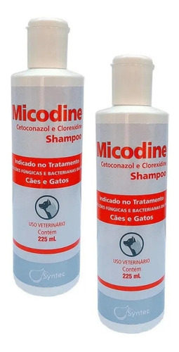 Kit 2 Micodine Shampoo Syntec Cetoconazol e Clorexidine Cães e Gatos - 225 mL