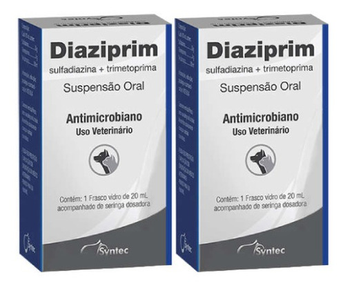 Kit 2 Antibiótico Syntec Diaziprim Oral para Cães e Gatos - 20 mL