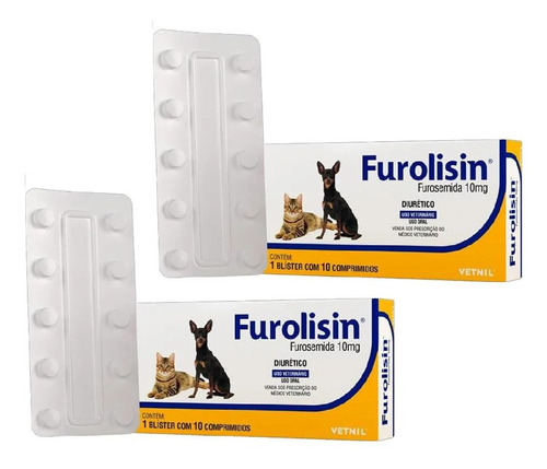 Kit 2 Diurético Vetnil Furolisin Comprimido 10 mg para Cães e Gatos - 10 Comprimidos