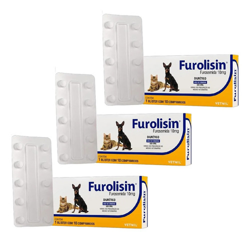 Kit 3 Diurético Vetnil Furolisin Comprimido 10 mg para Cães e Gatos - 10 Comprimidos em Oferta na Shopee