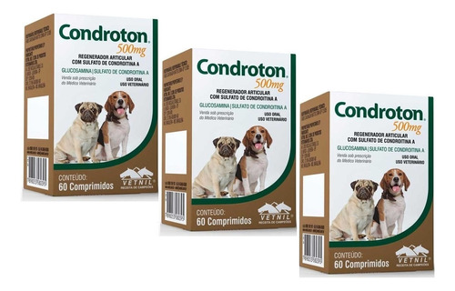 Kit 3 Regenerador Articular Vetnil Condroton 60 Comprimidos - 500 mg em Oferta na Shopee