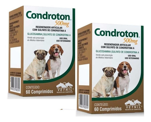 Kit 2 Regenerador Articular Vetnil Condroton 60 Comprimidos - 500 mg