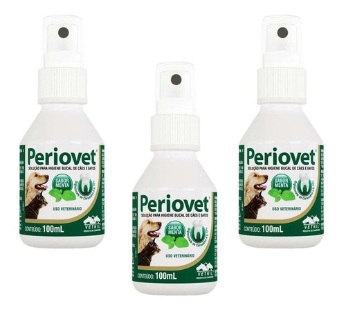 Kit 3 Solução Vetnil Periovet para Higiene Bucal em Spray - 100 mL - Pets