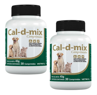Kit 2 Suplemento Vetnil Cal-D-Mix para Cães e Gatos - 30 Comprimidos em Oferta na Shopee