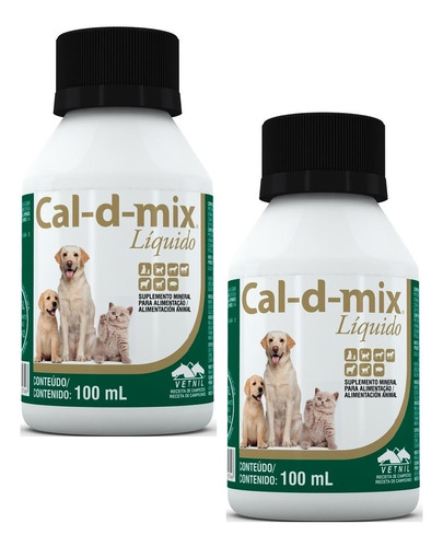 Kit 2 Suplemento Vetnil Cal-D-Mix Pet Líquido - 100 mL