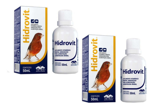 Kit 2 Suplemento Vetnil Hidrovit para Pássaros - 50 mL
