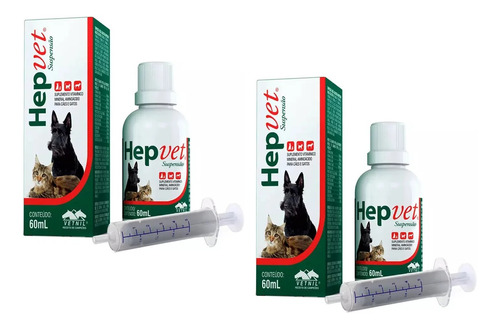 Kit 2 Suplemento Vetnil Hepvet Suspensão para Cães e Gatos - 60 mL em Oferta na Shopee