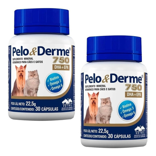 Kit 2 Suplemento Vetnil Pelo & Derme DHA + EPA 750 - 30 Cápsulas em Oferta na Shopee