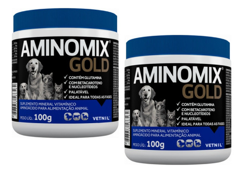 Kit 2 Suplemento Vitamínico Vetnil Aminomix Gold para Cães e Gatos - 100 g - Pets