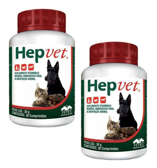 Kit 2 Suplemento Vitamínico Vetnil Hepvet Mastigável para Cães e Gatos - 30 g em Oferta na Shopee