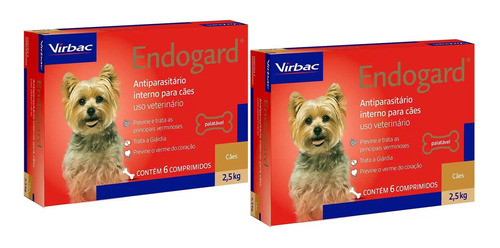 Kit 2 Vermífugo Virbac Endogard para Cães até 2,5 Kg - 6 Comprimidos em Oferta na Shopee