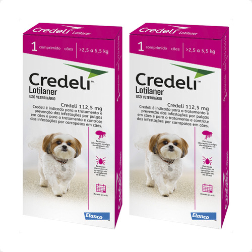 Kit 2 Credeli Elanco 112,5 mg para Cães de 2,5 a 5,5 Kg - 1 Comprimido em Oferta na Shopee