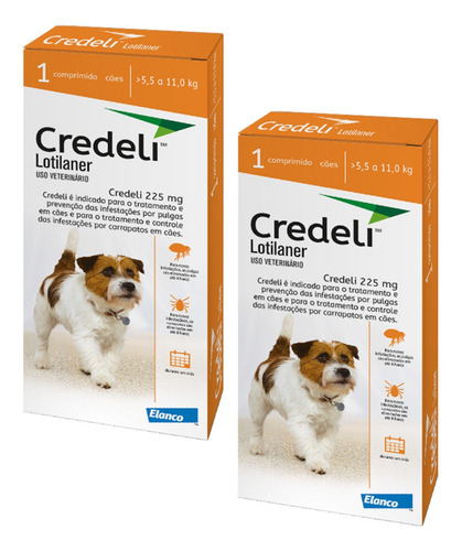 Kit 2 Credeli Elanco 225 mg para Cães de 5,5 a 11 Kg - 1 Comprimido - Pets