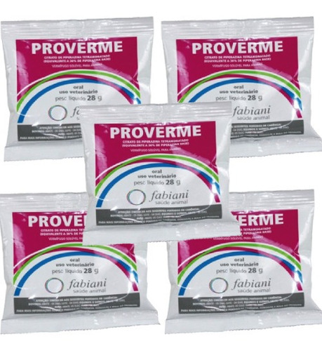 Kit 5 Vermífugo Solúvel Proverme Fabiani Saúde Animal - 28 g em Oferta na Shopee