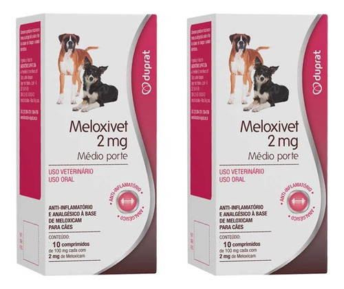 Kit 2 Meloxivet Duprat para Cães Médios com 10 Comprimidos - 2 mg