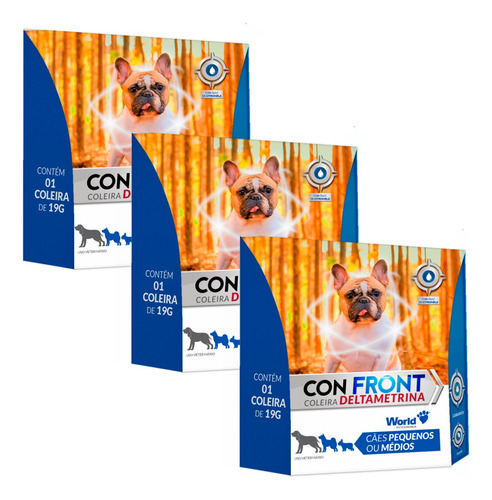 Kit 3 Coleiras Con Front Deltametrina 19g - Cães Pequenos E Médios