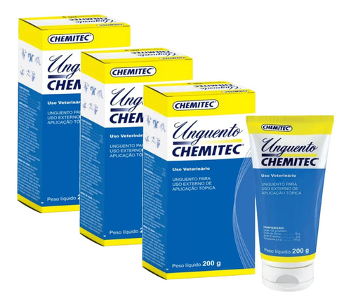 Kit 3 Unguento Chemitec 200g - Pomada Cicatrizante Para Animais em Oferta na Shopee