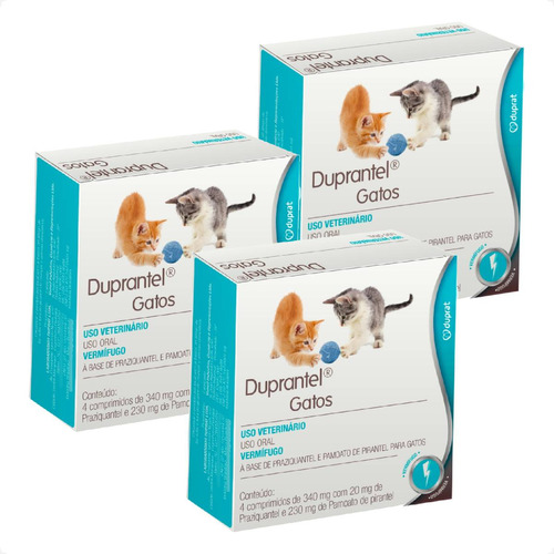 Kit 3 Duprantel Duprat Vermífugo para Gatos - 4 Comprimidos