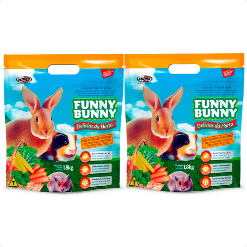 Kit 2 Ração Funny Bunny 1,8 Kg Delícias da Horta Coelhos, Hamster e Roedores