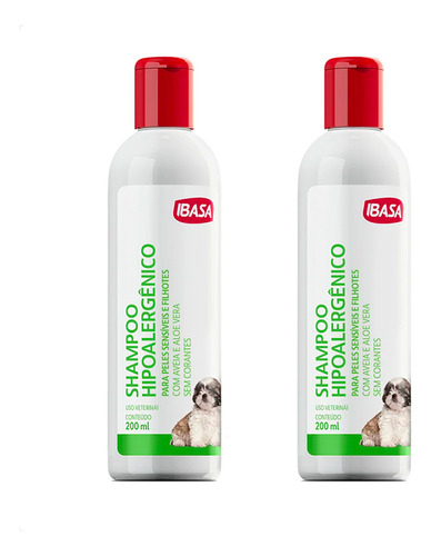 Kit 2 Shampoo Ibasa Hipoalergênico para Cães e Gatos - 200 mL em Oferta na Shopee