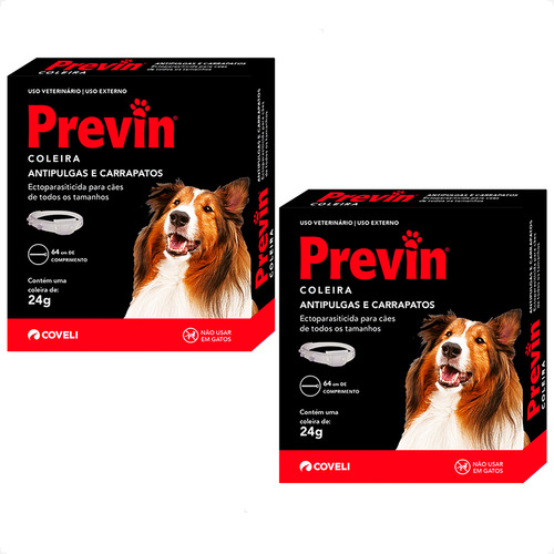 Kit 2 Previn Coleira Antipulgas e Carrapatos Coveli para Cães - 24 g