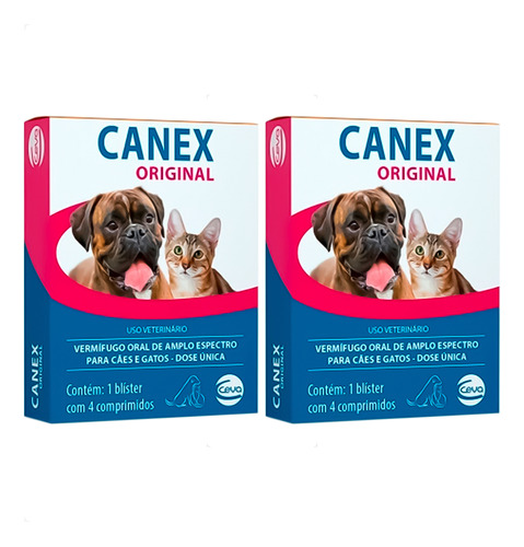 Kit 2 Canex Original Ceva Vermífugo Oral para Cães e Gatos - 4 Comprimidos - Pets