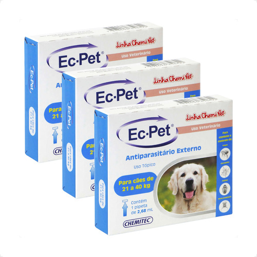 Kit 3 EC PET 2,68mL Chemitec Antipulgas e Carrapatos - Cães de 21 a 40Kg