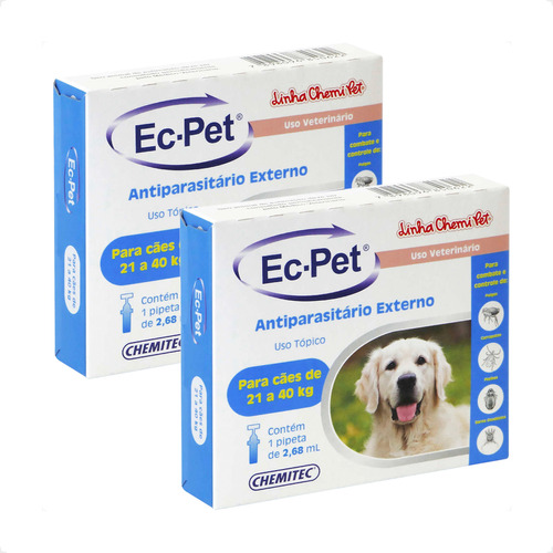 Kit 2 EC PET 2,68mL Chemitec Antipulgas e Carrapatos - Cães de 21 a 40Kg em Oferta na Shopee