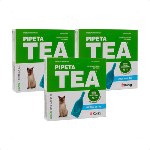 Kit 3 Tea Pipeta Antiparasitário para Gatos até 4 kg - 0,5 mL