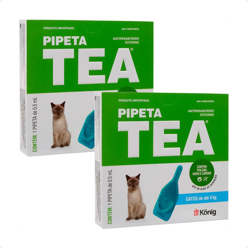 Kit 2 Tea Pipeta Antiparasitário para Gatos até 4 kg - 0,5 mL em Oferta na Shopee