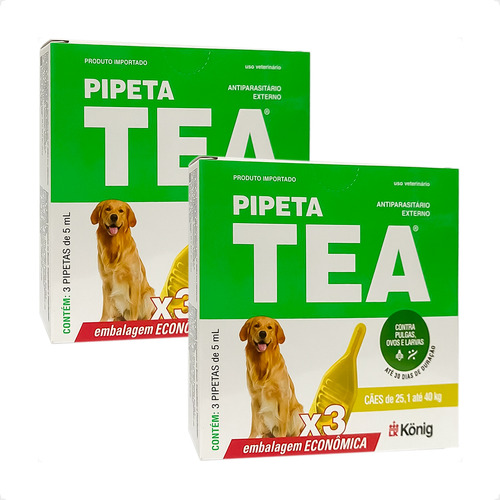Kit 2 Tea Pipeta 5 mL Antiparasitário para Cães de 25,1 até 40 kg - 3 Pipetas