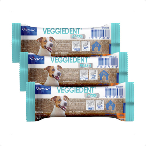 Kit 3 Veggiedent FRESH Virbac para Cães 5 a 10 Kg - 1 Tira - Pets